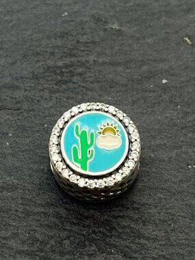 Pandora Destinations Aruba Island Blue Cactus Sterling Silver Barrel Charm